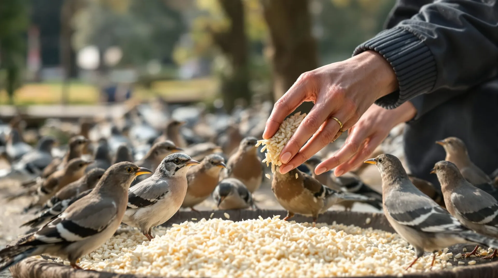 donner du riz aux oiseaux