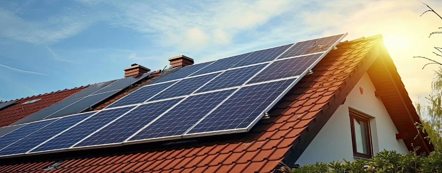 Concept d'énergie renouvelable électricité générée par des panneaux solaires sur le toit d'une maison
