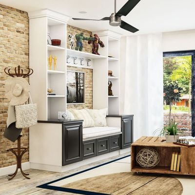 salon avec ventillateur plafond