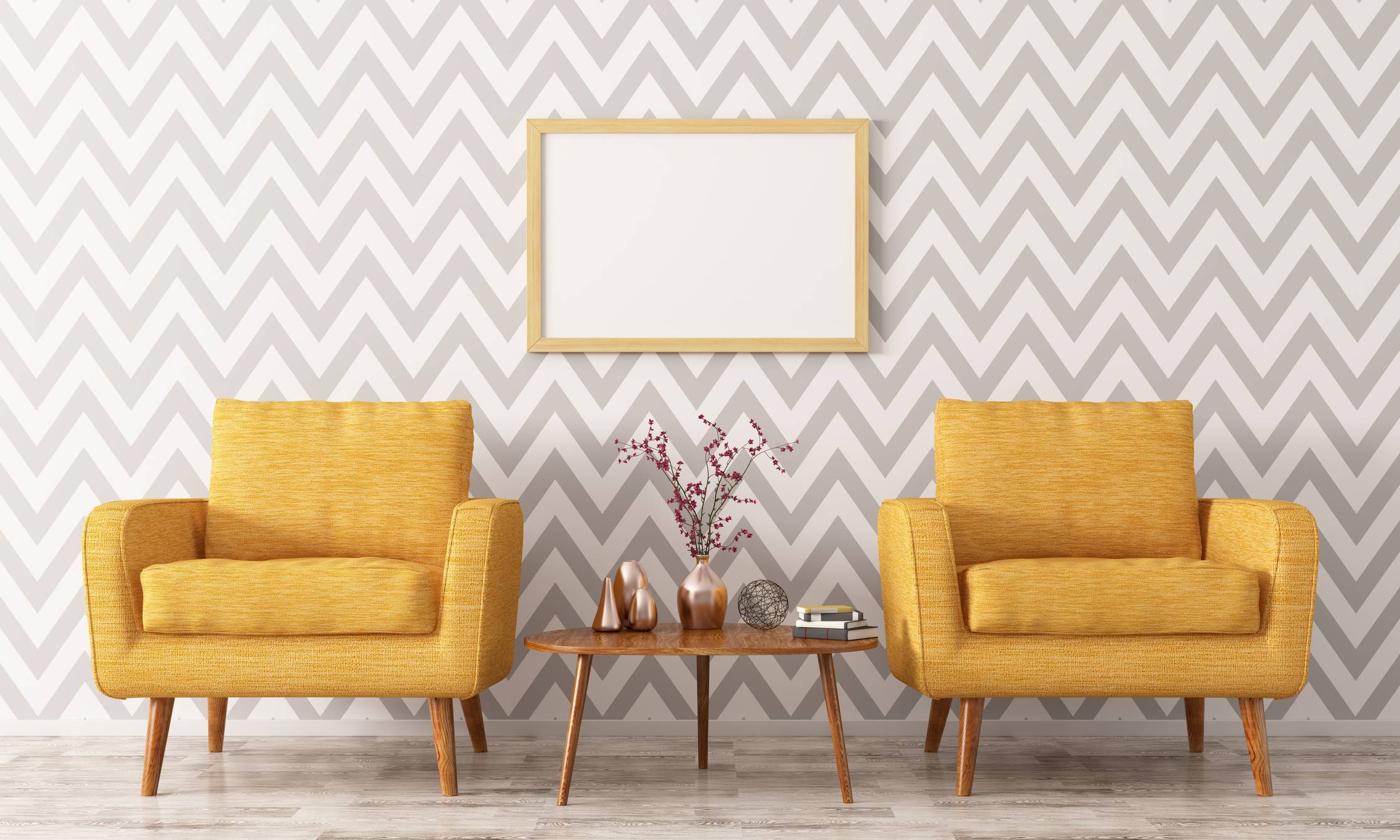 Papier peint, décoration, salon, fauteuils