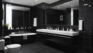 carrelage foncé dans la salle de bain