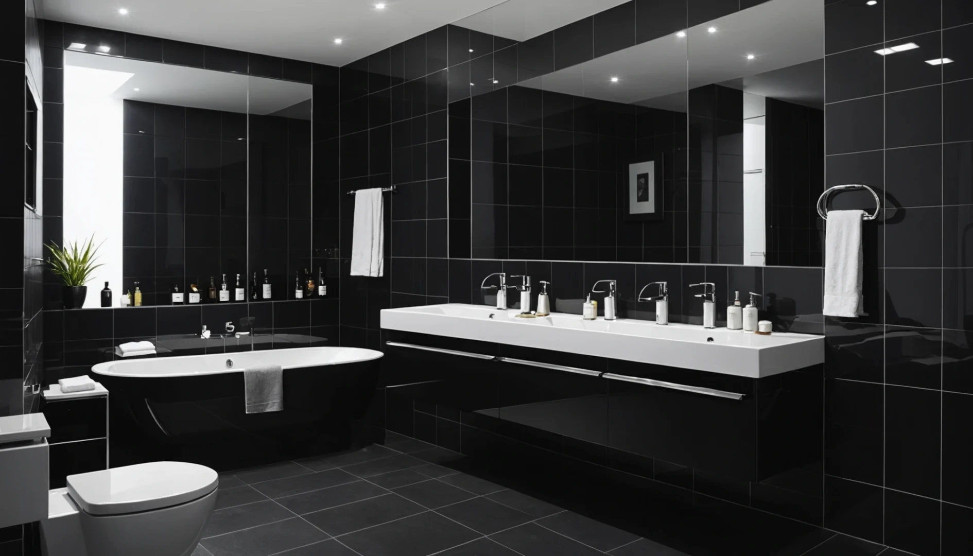 carrelage foncé dans la salle de bain