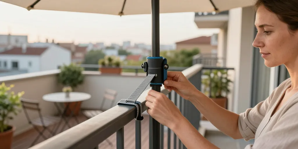 comment attacher un parasol sur un balcon
