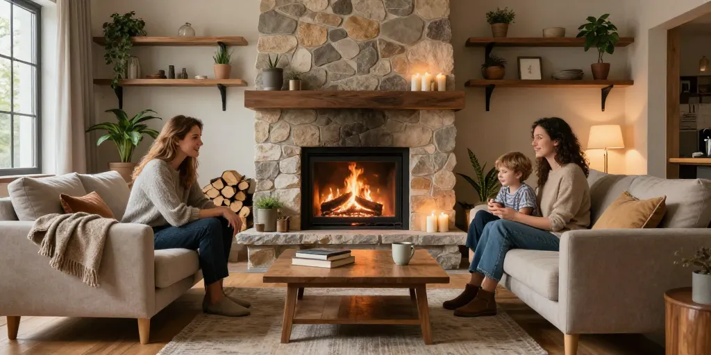 aménagement salon avec cheminée