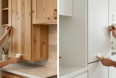 cuisine en chêne repeinte avant après