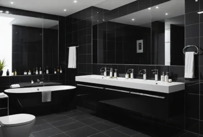 carrelage foncé dans la salle de bain
