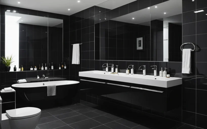 carrelage foncé dans la salle de bain